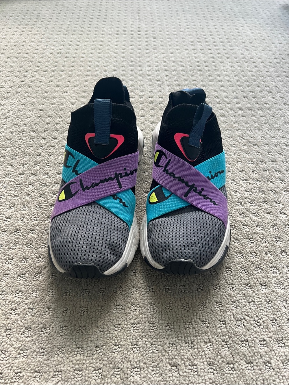 Champion Kids Slip-On Sneakers in Gray, Teal & Purple